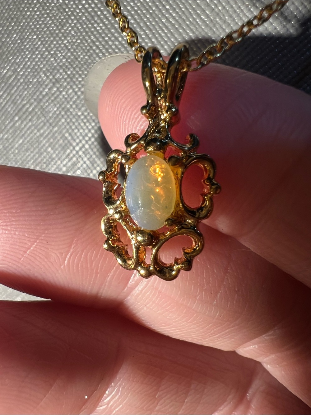 Gold-Plate Opal Oval Pendant Necklace - read below